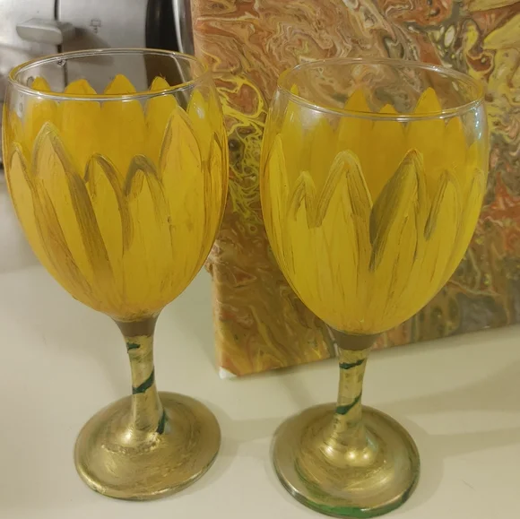 HandCrafted Custom Paintings Wine Bottles Drinking Glasses Canvas Gift Sets